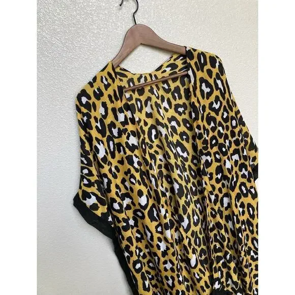 NWT Styline yellow leopard kimono knit wrap light weight multi one size travel - Picture 2 of 6